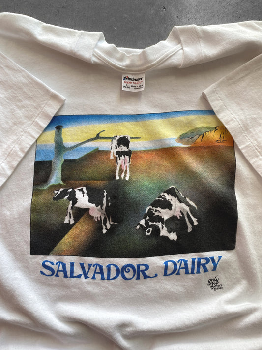 Vintage 1989 Salvador Dairy Cow Parody Art Tee ( Large )