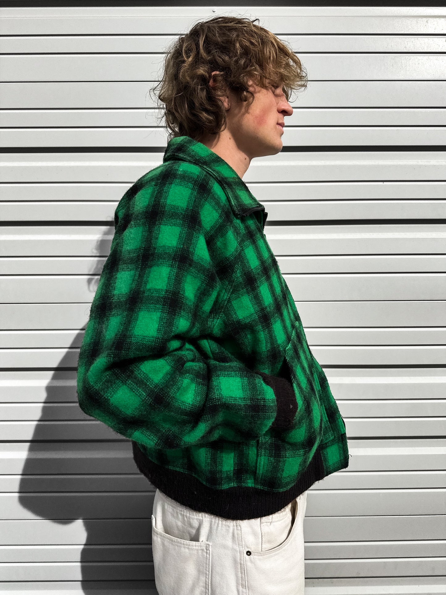 Rare Vintage 1980s LL Bean Wool Zip Up Green Plaid Jacket