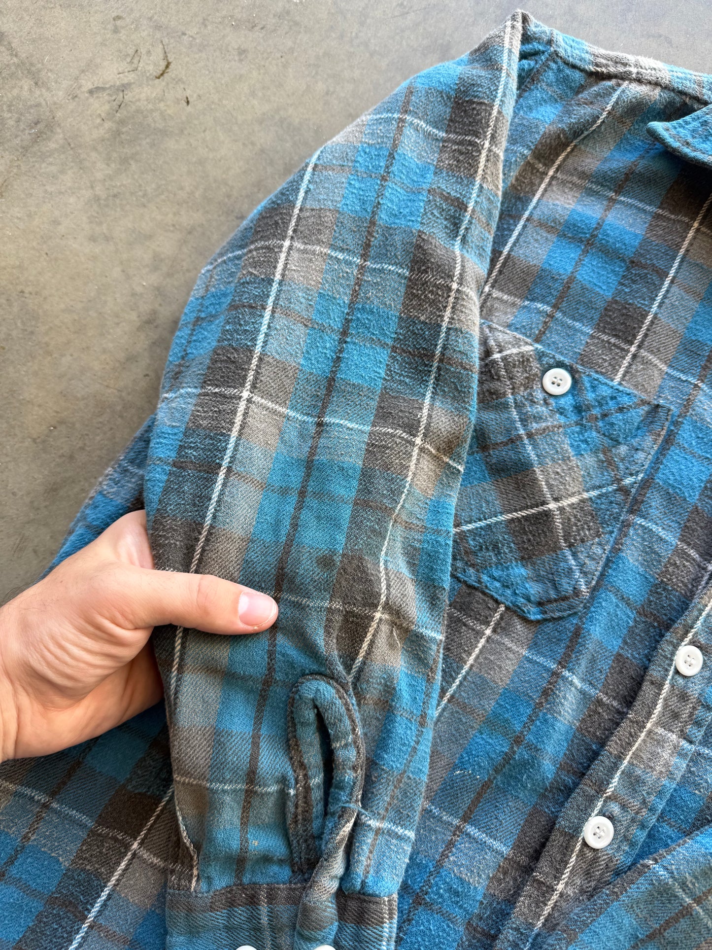 Vintage 50s Big Mac Blue Plaid Flannel Tee ( Large )
