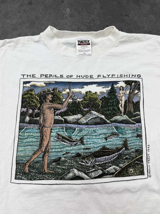 Vintage 90s Nude Fly fishing Art Tee ( XXL )
