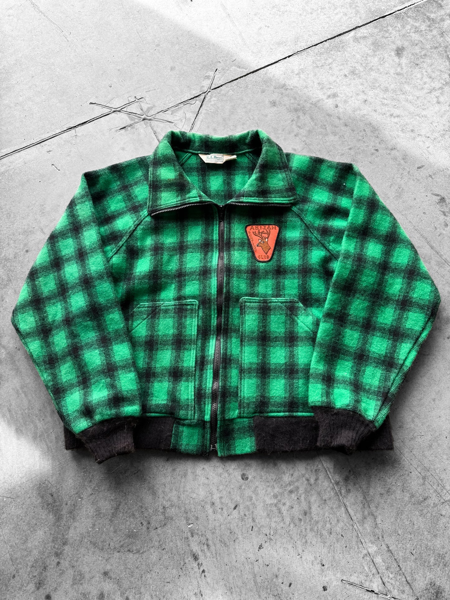 Rare Vintage 1980s LL Bean Wool Zip Up Green Plaid Jacket